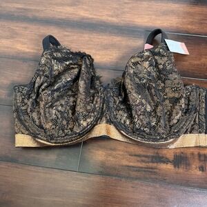 Cacique Lane Bryant Bra Womens 46G Black Bronze Metallic Lace New Underwire